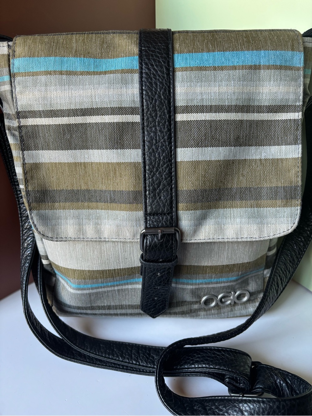 OGIO Ava Sedona Messenger Bag in Olive, Gray & Blue with Black Trim